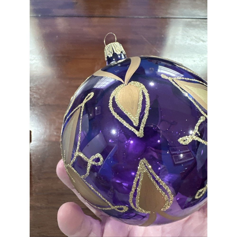 Clear Purple Blown Glass Christmas Ornaments Hand Painted‎ Italian Polish - Picture 5 of 5